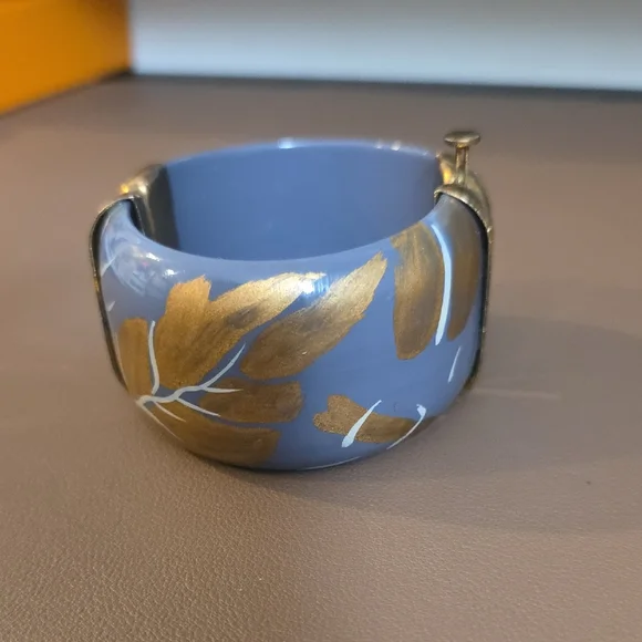 Blue and Gold Leaf Design Bangle - Picture 4 of 5